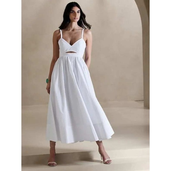 Banana Republic Dresses & Skirts - New Banana Republic Dress 6 Midi Strappy Empire Sundress Cutout White Cotton